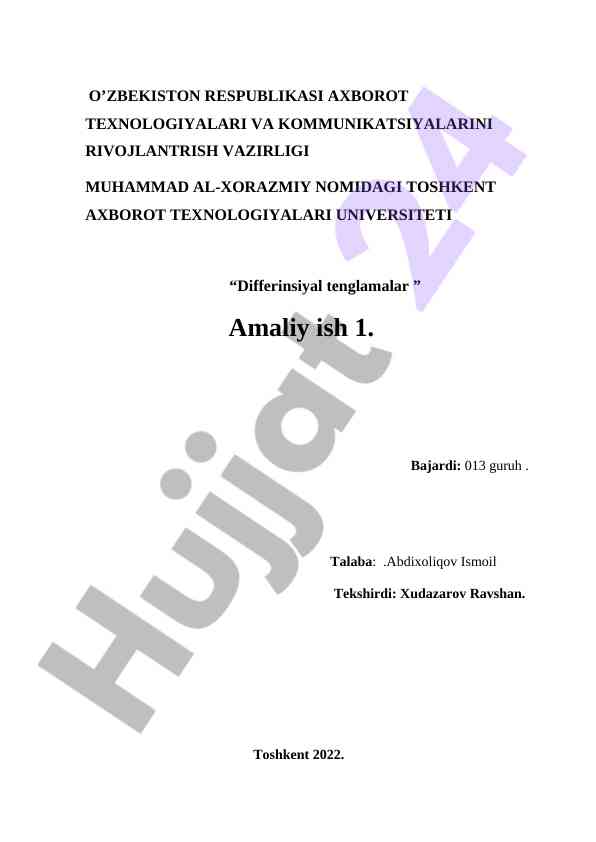Differinsiyal tenglamalar amaliy ish 1
