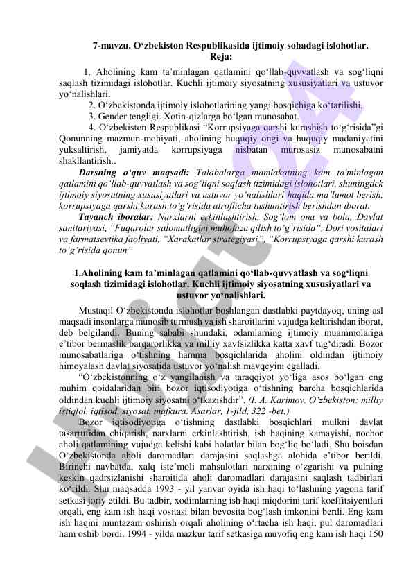Ijtimoiy islohotlar va sog‘liqni saqlash tizimi