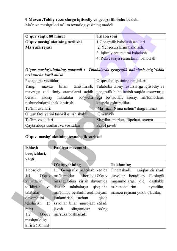 Tabiiy resurslarga iqtisodiy baholash usullari