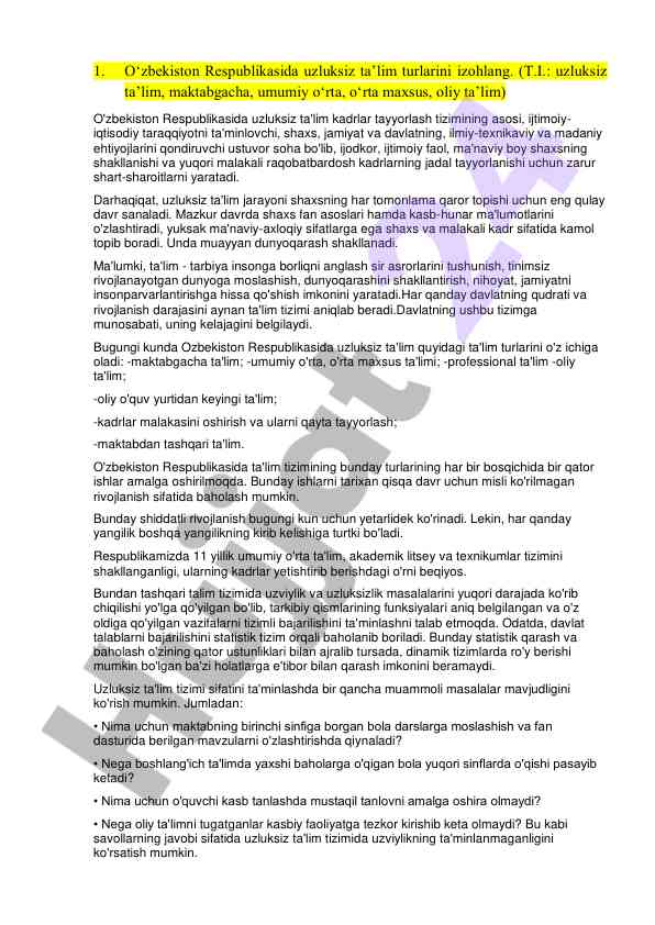 O‘zbekiston respublikasida uzluksiz ta’lim turlari