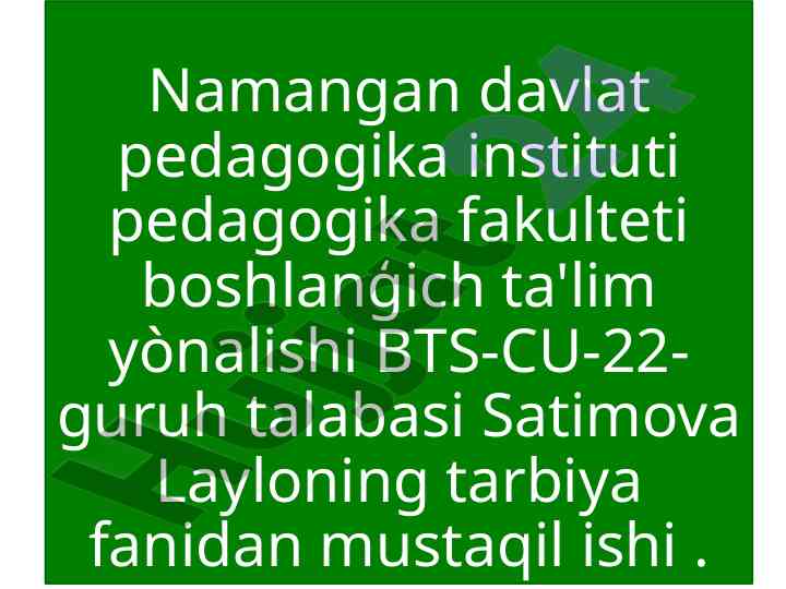 1-sinf tarbiya darsligini o'rganish ish rejasi