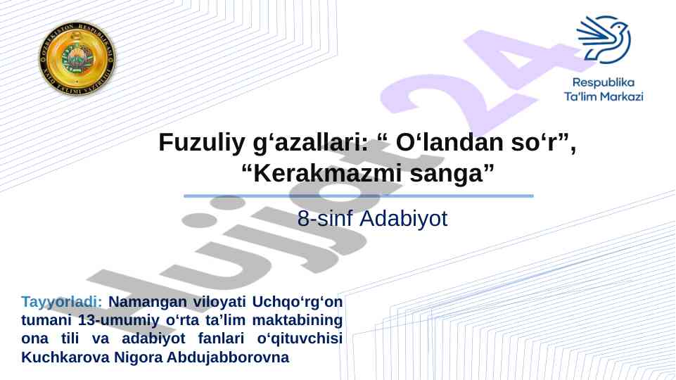 Fuzuliy g‘azallari tahlili: o‘landan so‘r
