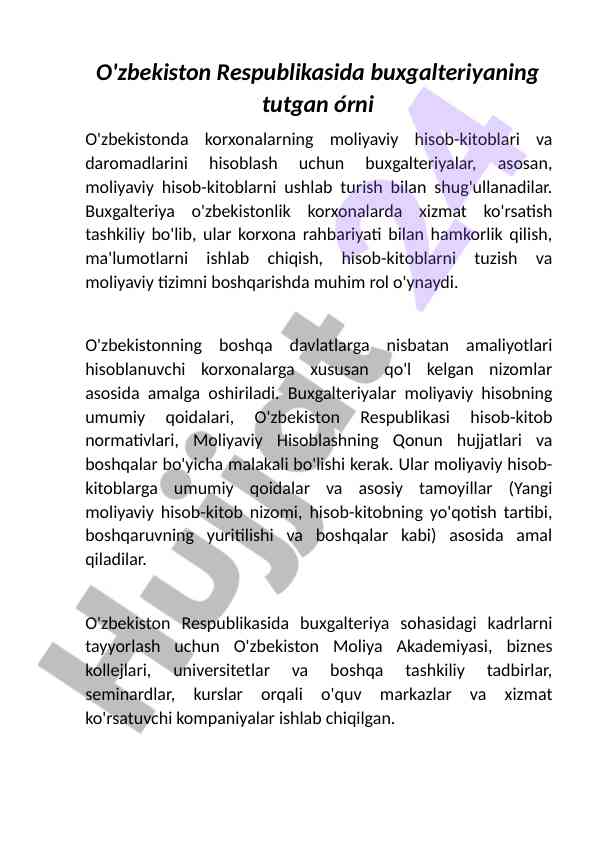 Buxgalteriya sohasining o'zbekistondagi roli