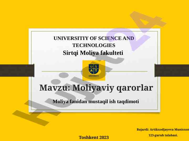 Moliyaviy qarorlar taqdimoti 2023 yilda