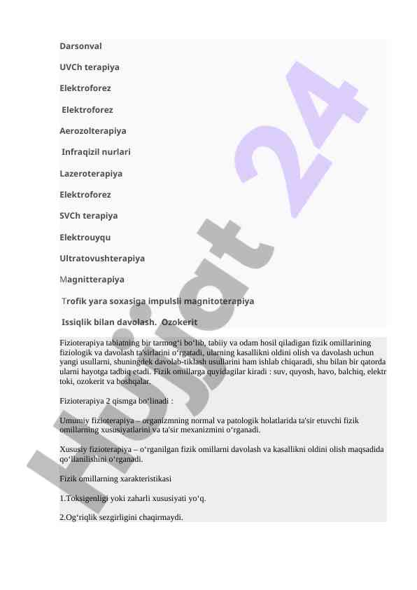 Fizioterapiya asoslari va davolash usullari
