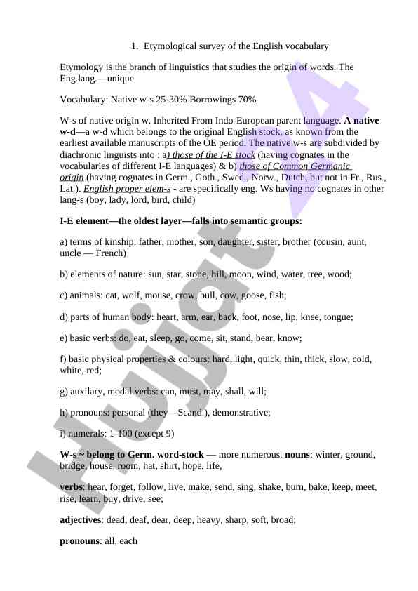 Etymological survey of the english vocabulary