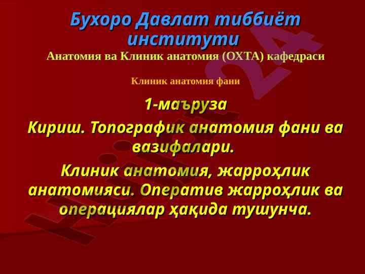 Клиник анатомия: топографик анатомияга кириш