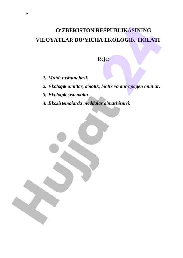 O‘zbekistonda ekologik holat: tahlil va tavsiyalar