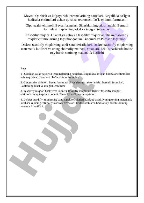 Qo'shish va ko'paytirish teoremalarining natijalari