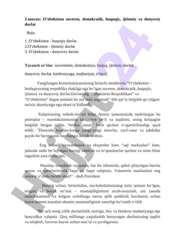 O‘zbekiston huquqiy, ijtimoiy va dunyo davlati