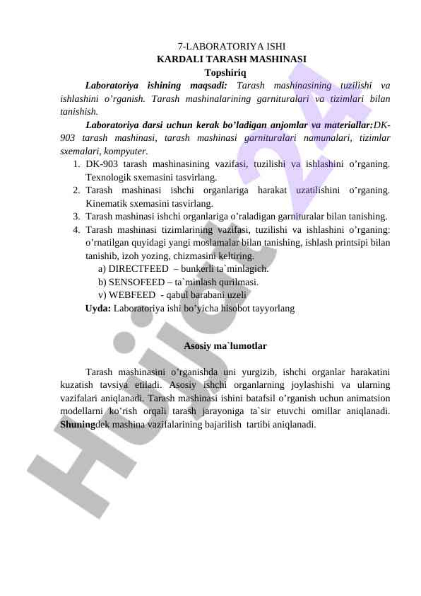 Tarash Mashinasi Laboratoriya Islari