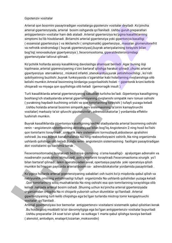 Gipotenziv vositalar va arterial qon bosimini pasaytirish