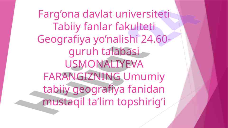 Gidrosfera va uning tarkibiy qismlari tahlili