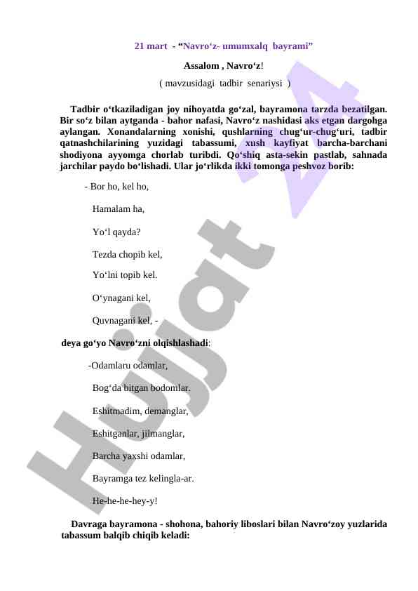 Navro‘z bayrami tadbir senariysi
