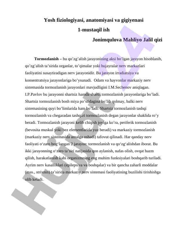Yosh Fiziologiyasi Va Gigiyenasi