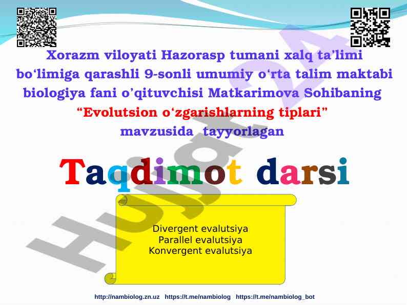 Evolutsion o‘zgarishlarning tiplari taqdimoti