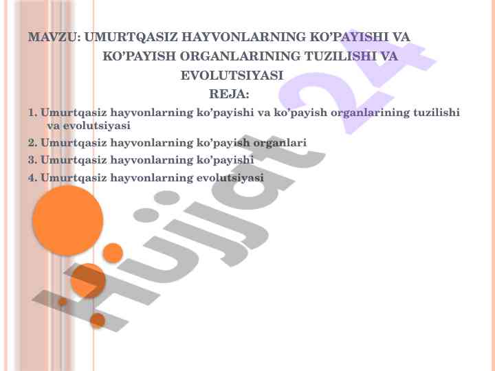 Umurtqasiz hayvonlarning ko'payishi va rivojlanishi