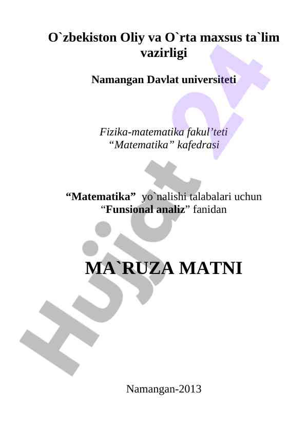 Funsional analiz fanidan maruza matni