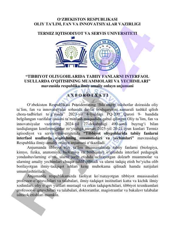 Tibbiyot oliygohlarida tabiy fanlarni o'qitish