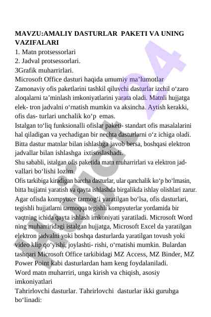 Amaliy dasturlar paketining vazifalari