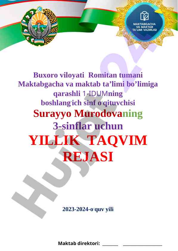 Yillik ta'lim rejasi 2023-2024 o‘quv yili