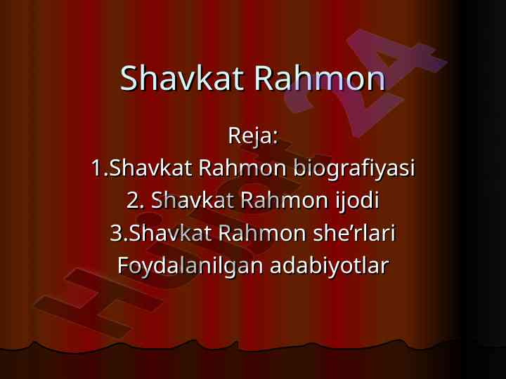 Shavkat rahmon she’risi va tarjimalari
