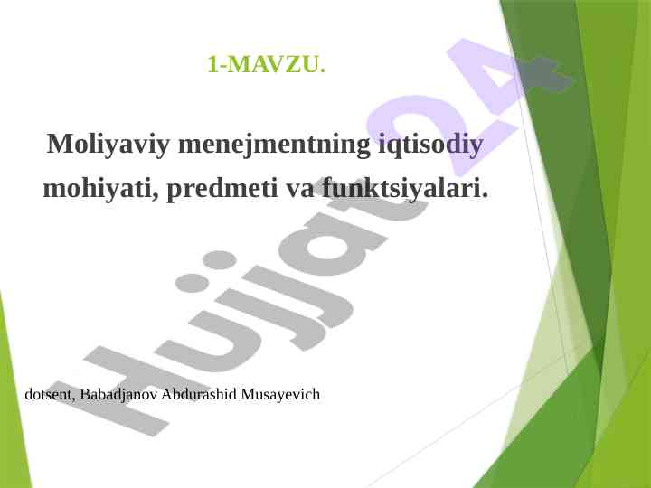 Moliyaviy menejment fanining asosiy muhim yo'nalishlari