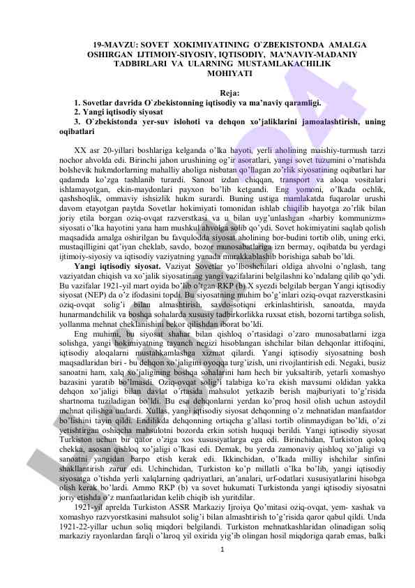 Sovet xokimiyatining o‘zbekistondagi tadbirlari