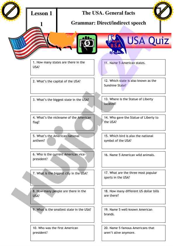 Usa general facts and quiz for learning english