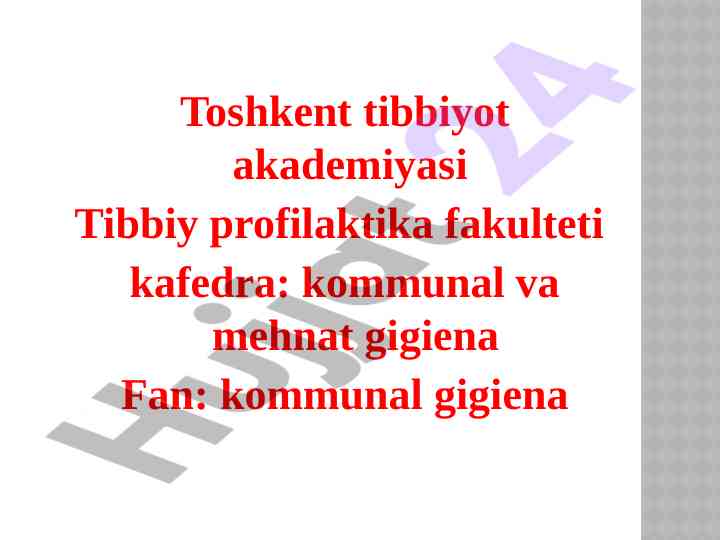 Sanitariya tozalash tizimi boshqaruvi o’qitish