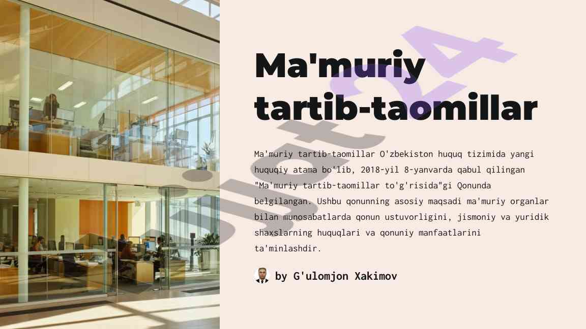 Ma'muriy tartib-taomillar qonunidagi muxim o'rin