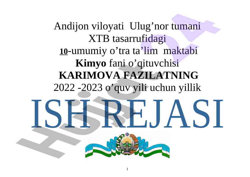 Kimyo fanidan davlat ta'lim standartlari 2022-2023