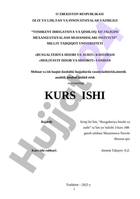 Mehnat va ish haqini rasmiylashtirish mavzusi