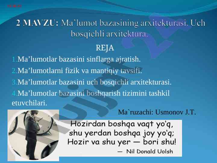 Ma’lumotlar bazasi sinflarga ajratish tahlili