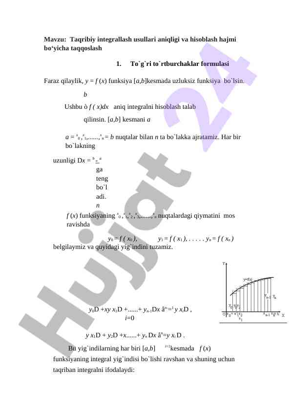 Taqribiy integrallash usullari aniqligi va taqqoslash