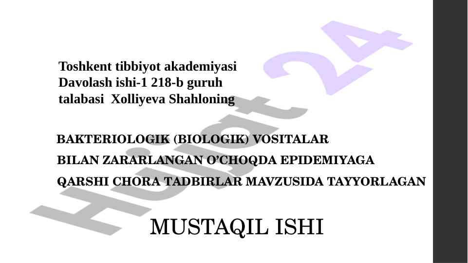 Bakteriologik Vositalar Bilan Zararlangan O'chog'