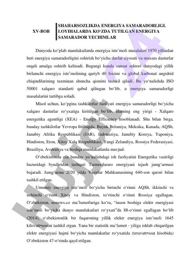 Energiya samaradorligi va loyihalar