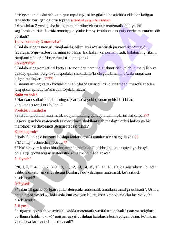 Bolalarga matematik faoliyatni o‘rgatish metodikasi