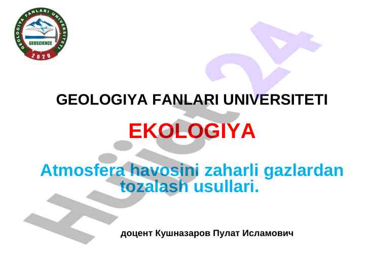 Atmosfera havosini zaharli gazlardan tozalash usullari
