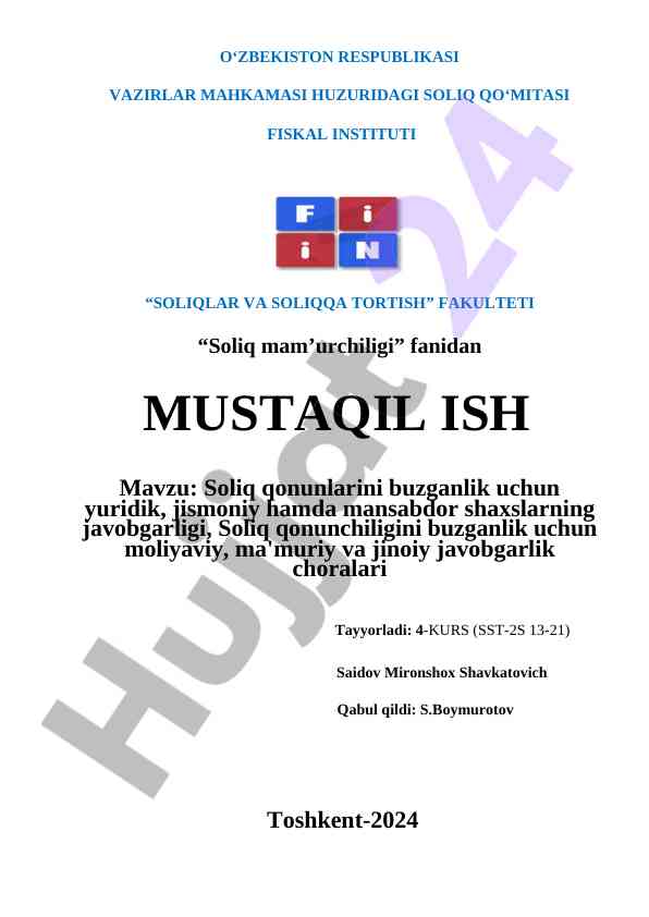 Soliq qonunlarini buzganlikning javobgarlik turlari