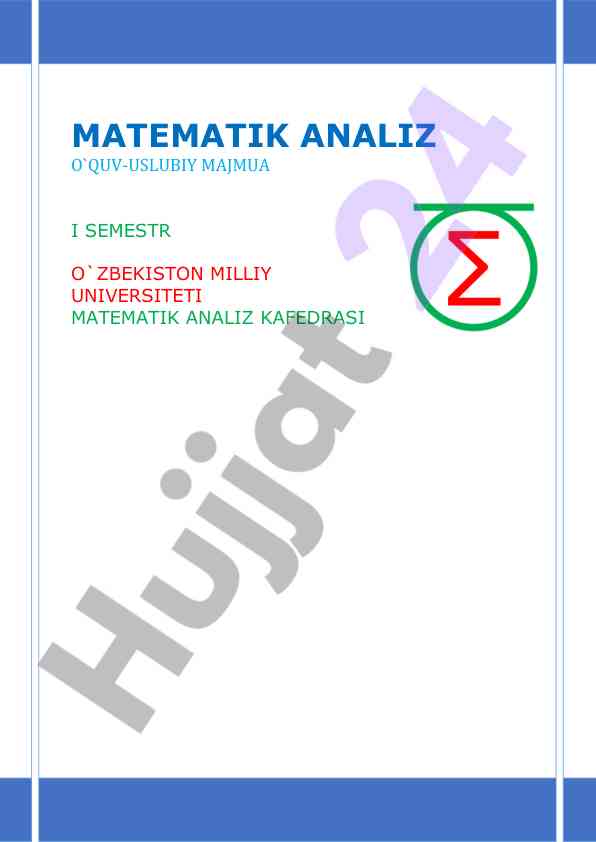 Matematik analiz o`quv-uslubiy majmua i semestr
