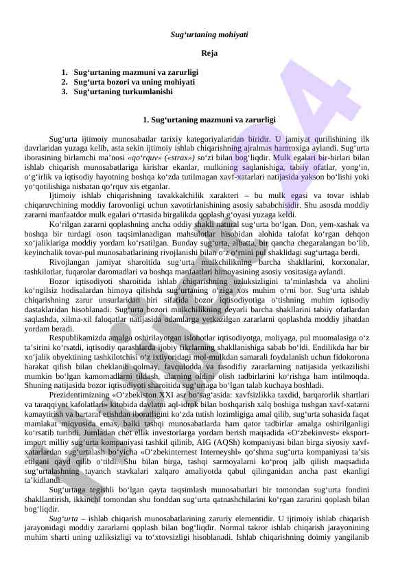 Sug‘urtaning mohiyati va zarurligi tahlili