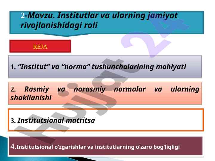 Institutlar va jamiyat rivojlanishining muhim roli