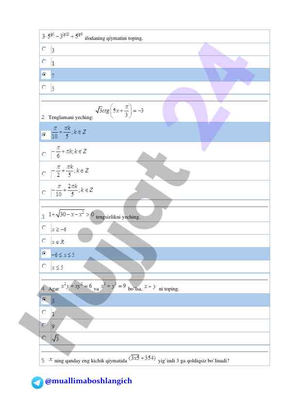 Matematika tenglamalari va tengsizliklarni yechtirish