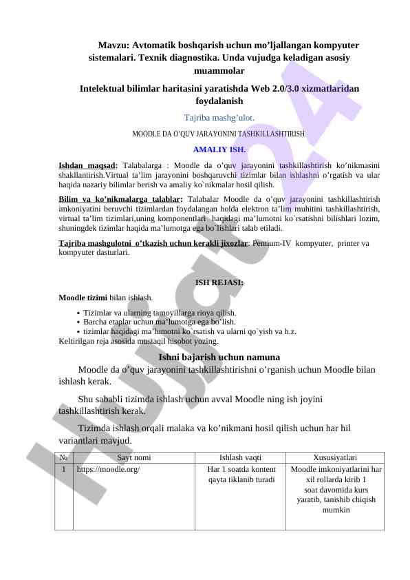 Avtomatik boshqarish uchun mo’ljallangan kompyuter sistemalari