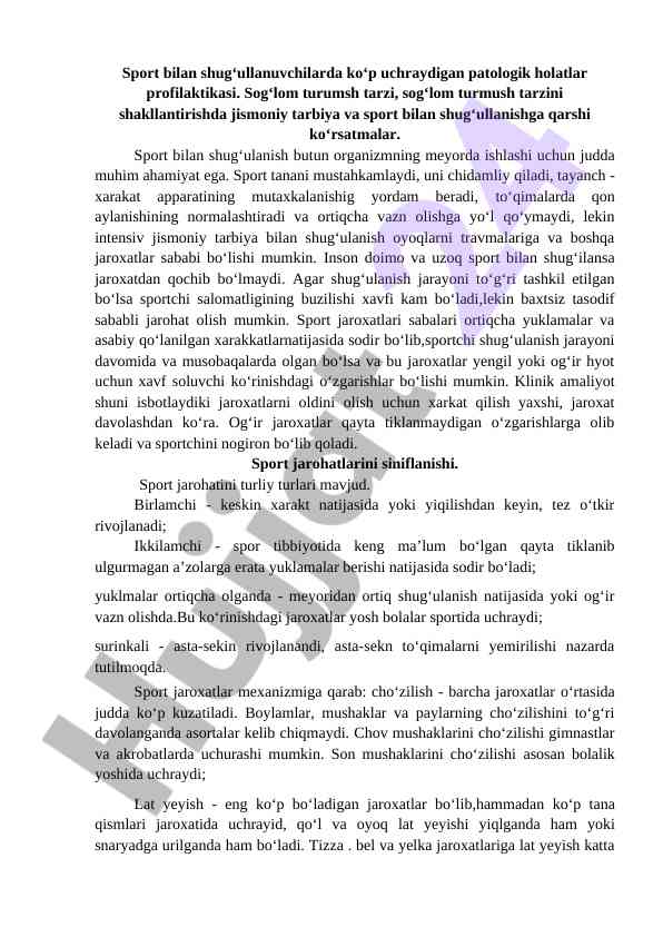 Sport patologiyalari va ularning profilaktikasi
