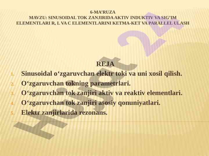 Sinusoidal tok zanjiri va aktiv elementlar