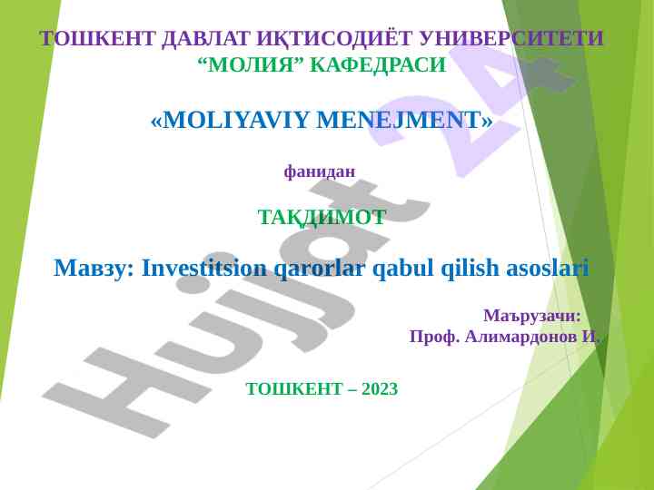 Investitsion qarorlar qabul qilish asoslari