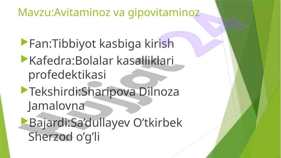 Avitaminoz va gipovitaminoz tibbiyotda