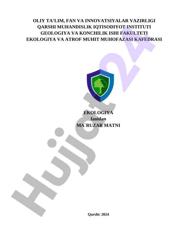 Ekologiya fanidan ma‘ruza matni 2024